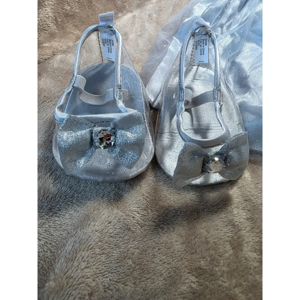 Build-A-Bear Workshop Silver Sequin Tulle Dress and Gemstone Bow Shoes Set